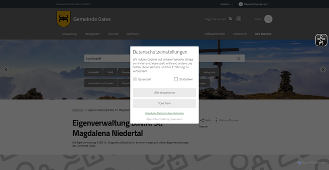 Security scan screenshot of https://www.gsies.eu/de/Eigenverwaltung_B_N_R_St_Magdalena_Niedertal