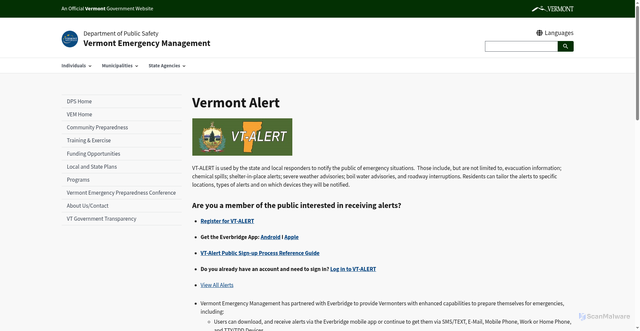 Security scan screenshot of https://vem.vermont.gov/vtalert