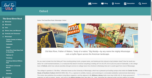 Security scan screenshot of https://www.roadtripusa.com/the-great-river-road/mississippi/oxford/