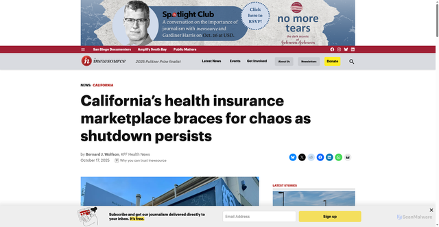 Security scan screenshot of https://inewsource.org/2025/10/17/covered-california-marketplace-increased-costs/