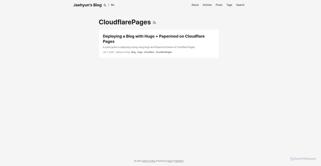 Security scan screenshot of https://hongjae.pages.dev/en/tags/cloudflarepages/