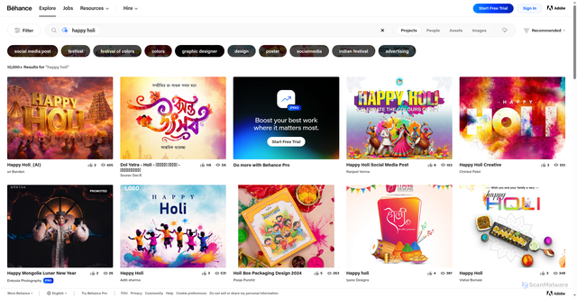 Security scan screenshot of https://www.behance.net/search/projects/happy%20holi