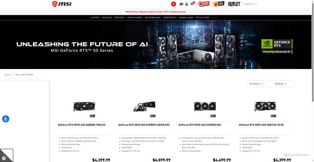 Security scan screenshot of https://us-store.msi.com/RTX-5090?srsltid=AfmBOorse9YgwI26ntZQ4imPjMLjXWVxpCVCzn9MkHF3mhAT8tB7jJ6H