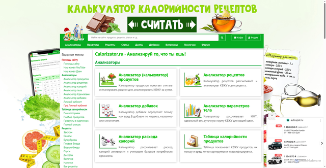 Security scan screenshot of https://calorizator.ru