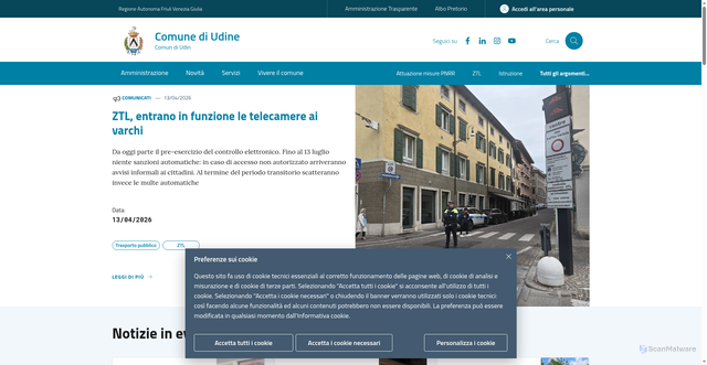 Security scan screenshot of https://www.comune.udine.it