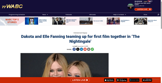 Security scan screenshot of https://wabcradio.com/2025/11/03/dakota-and-elle-fanning-teaming-up-for-first-film-together-in-the-nightingale/