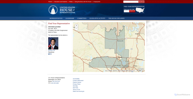 Security scan screenshot of https://ziplook.house.gov/htbin/findrep_house?ZIP=76272