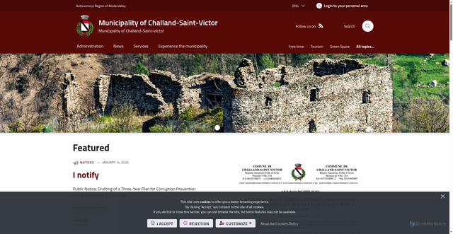 Security scan screenshot of https://www.comune.challand-st-victor.ao.it/it-it/home
