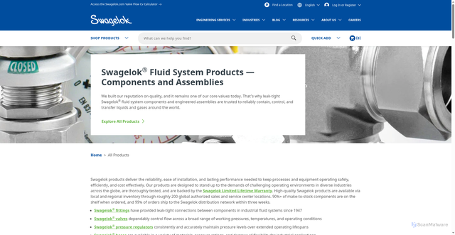 Security scan screenshot of https://products.swagelok.com
