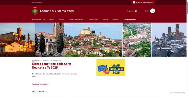 Security scan screenshot of https://www.comune.cisterna.at.it/