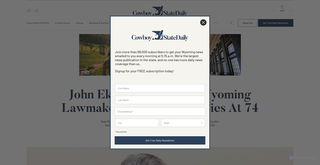 Security scan screenshot of https://cowboystatedaily.com/2025/11/14/john-eklund-longtime-wyoming-lawmaker-and-rancher-dies-at-74/