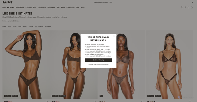 Security scan screenshot of https://skims.com/collections/intimates