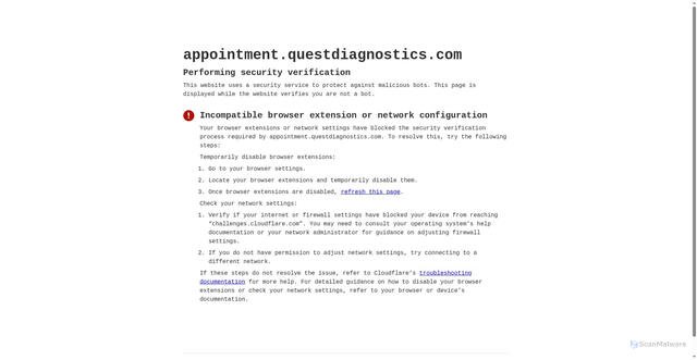 Security scan screenshot of https://appointment.questdiagnostics.com