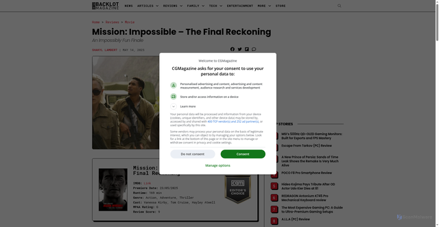 Security scan screenshot of https://www.cgmagonline.com/review/movie/mission-impossible-the-final-reckoning/