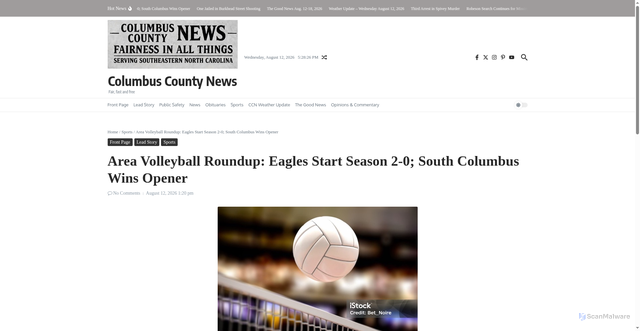 Security scan screenshot of https://columbuscountynews.com/2026/08/area-volleyball-roundup-eagles-start-season-2-0-south-columbus-wins-opener/