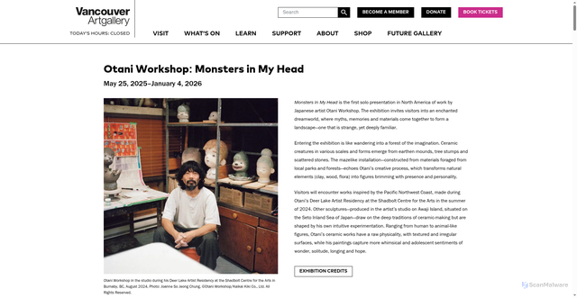 Security scan screenshot of https://www.vanartgallery.bc.ca/exhibitions/otani-workshop-monsters-in-my-head/
