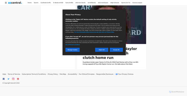 Security scan screenshot of https://www.azcentral.com/videos/sports/mlb/cleveland-guardians/2025/10/01/cleveland-guardians-c-bo-naylor-on-coming-through-in-the-clutch-with-homer-mlb-playoffs/86464854007/