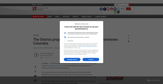 Security scan screenshot of https://www.komu.com/news/midmissourinews/the-district-proposes-safety-patrol-unit-for-downtown-columbia/article_3b971243-16c7-4b58-a54c-b0e84d51a4b0.html