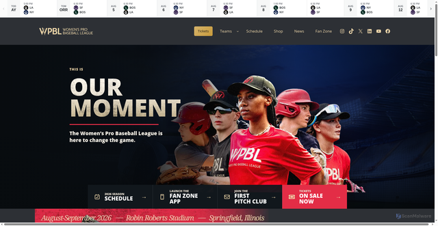 Security scan screenshot of https://www.womensprobaseballleague.com/