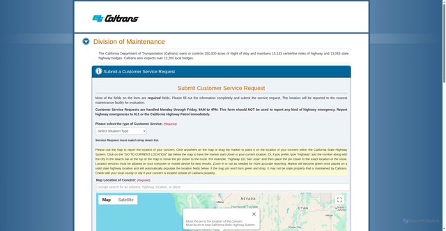 Security scan screenshot of https://csr.dot.ca.gov/