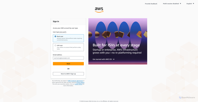 Security scan screenshot of https://support.console.aws.amazon.com
