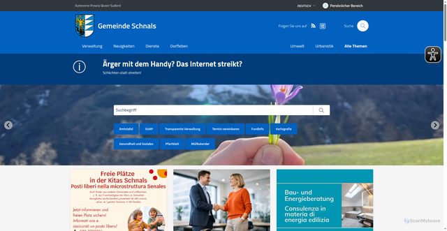 Security scan screenshot of https://www.comune.senales.bz.it