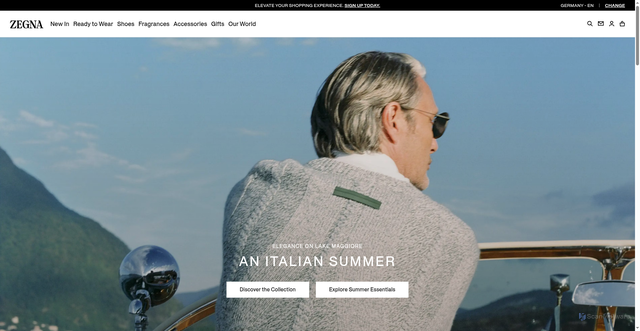 Security scan screenshot of https://zegna.com