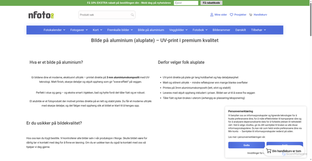 Security scan screenshot of https://nfoto.no/bilde-pa-aluminium/30x40-cm-bilde-pa-aluminium/?utm_source=nfoto.no&utm_campaign=d105085b2b-Nyhetsbrev_COPY_02&utm_medium=email&utm_term=0_-eec99c5cf4-4832893&mc_cid=d105085b2b&mc_eid=UNIQID