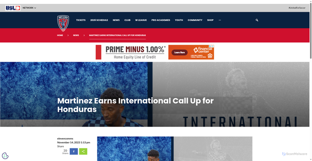 Security scan screenshot of https://www.indyeleven.com/news/2023/11/14/martinez-earns-international-call-up-for-honduras/