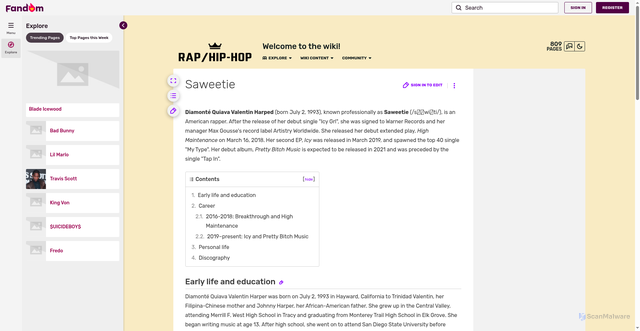 Security scan screenshot of https://rapandhiphop.fandom.com/wiki/Saweetie