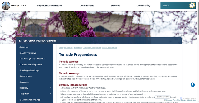 Security scan screenshot of https://www.hamiltoncounty.in.gov/242/Tornado-Preparedness