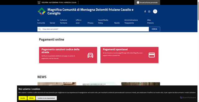 Security scan screenshot of https://magnificamontagna.comunitafvg.it/