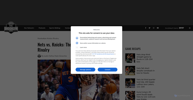 Security scan screenshot of https://thebrooklyngame.com/nets-vs-knicks-the-history-of-a-36-year-rivalry/