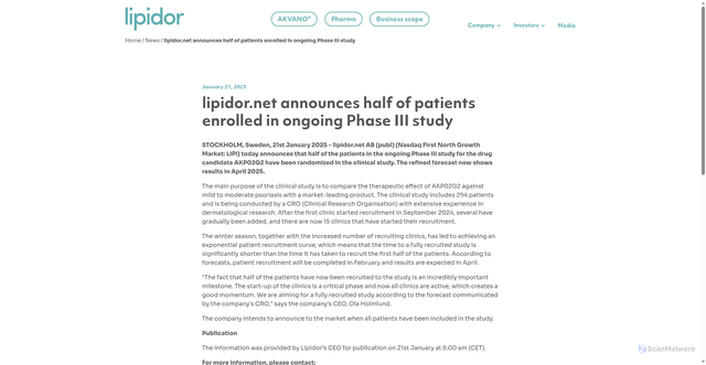 Security scan screenshot of https://lipidor.net/mfn-news/lipidor-announces-half-of-patients-enrolled-in-ongoing-phase-iii-study/