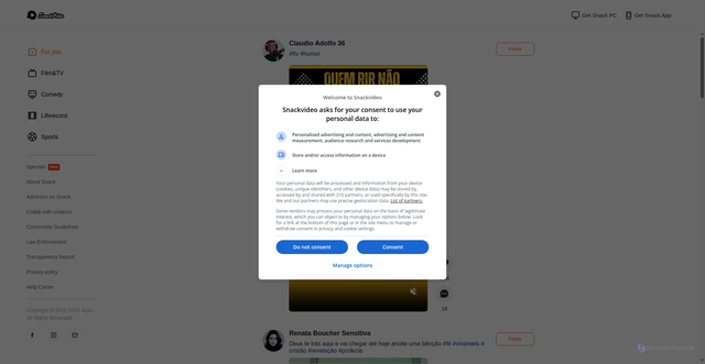 Security scan screenshot of https://www.snackvideo.com