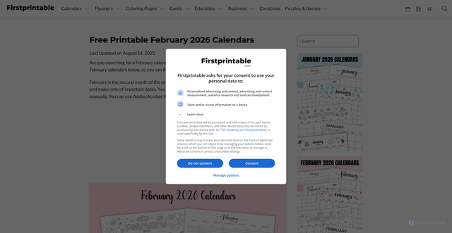 Security scan screenshot of https://firstprintable.com/february-calendar/