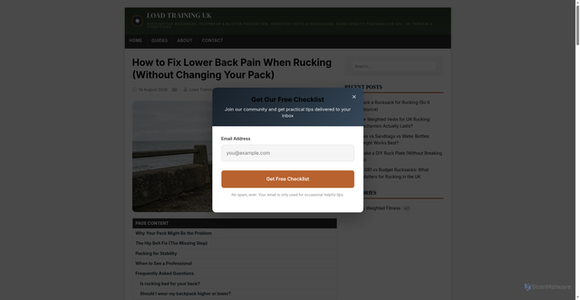 Security scan screenshot of https://loadtraining.co.uk/blog/lower-back-pain-rucking-pack-position-posture-fixes/