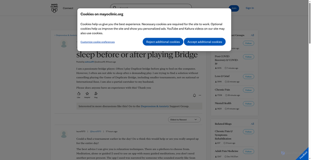 Security scan screenshot of https://connect.mayoclinic.org/discussion/newly-experiencing-not-finding-sleep-before-or-after-playing-bridge/