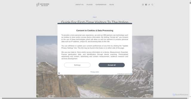 Security scan screenshot of https://anywhereweroam.com/italian-dolomites/