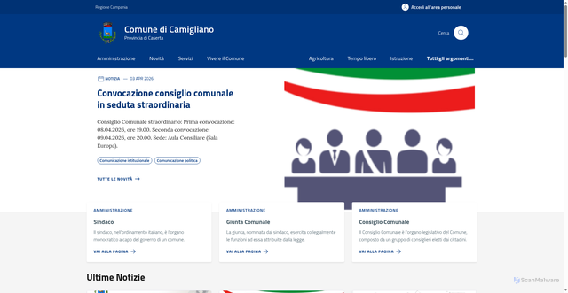 Security scan screenshot of https://www.comune.camigliano.ce.it