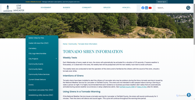 Security scan screenshot of https://www.lancasterohio.gov/400/Tornado-Siren-Information