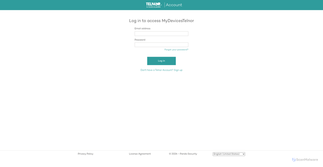 Security scan screenshot of https://telnor.pandasecurity.com