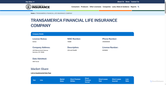 Security scan screenshot of https://insurance.mo.gov/insurance-company/transamerica-financial-life-insurance-company?topic=&wrapped=true