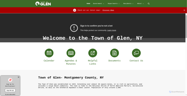 Security scan screenshot of https://nytownofglen.gov/