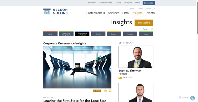 Security scan screenshot of https://www.nelsonmullins.com/insights/blogs/corporate-governance-insights/all/leaving-the-first-state-for-the-lone-star-state-coinbase-leaves-delaware-and-saddles-up-for-texas
