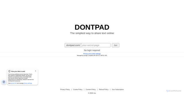 Security scan screenshot of https://dontpad.com