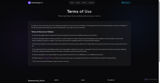 Security scan screenshot of https://communitydeals-sbujo9l32r.edgeone.dev/terms-of-use.html