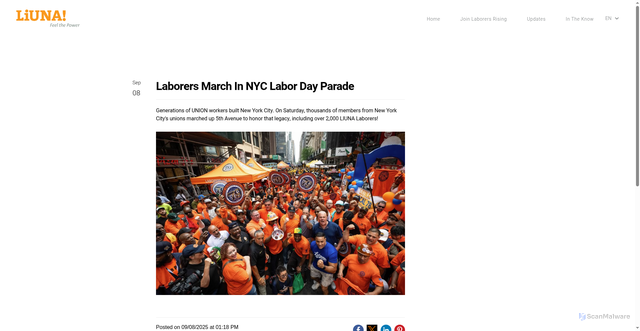 Security scan screenshot of https://www.laborersrising.org/blog/post/laborers-march-in-nyc-labor-day-parade