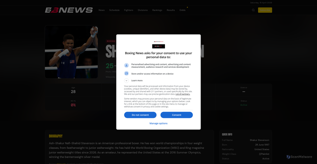 Security scan screenshot of https://www.boxingnews.com/fighter/shakur-stevenson