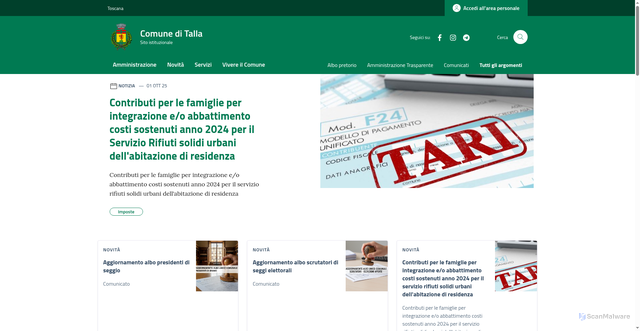 Security scan screenshot of https://comune.talla.ar.it/